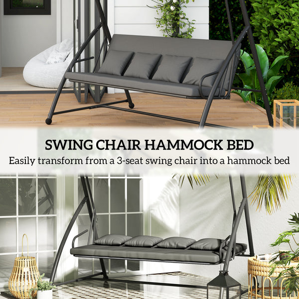 3-Seater Cushioned Patio Swing with Tilting Canopy, Dark Gray