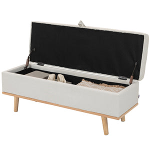 Storage Ottoman Bench with Lift-Up Lid and Wooden Legs, Cream White