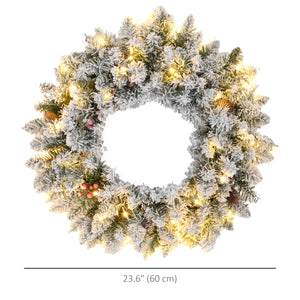 24" Frosted Christmas Wreath with Lights