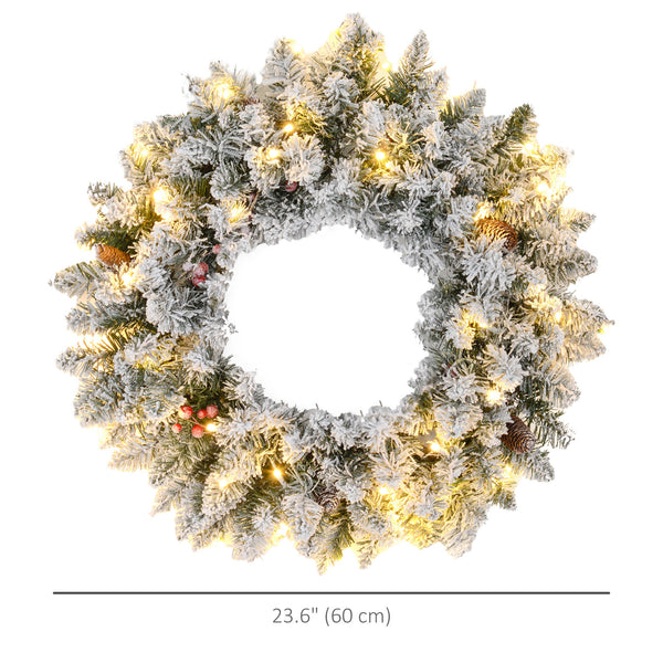 24" Frosted Christmas Wreath with Lights