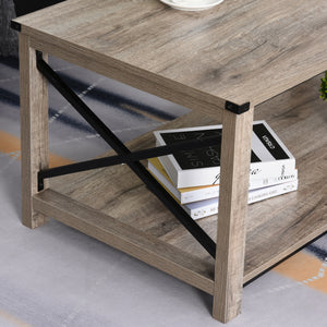 Industrial coffee table with lower storage shelf