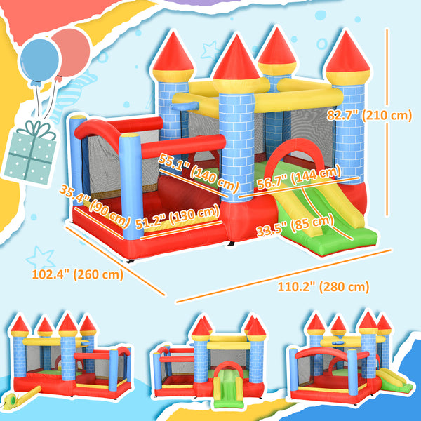 Qaba 9.2 x 9.5FT Bounce House, 4-in-1 Inflatable Bouncy Castle for Kids with Trampoline, Slide, Water Pool, Basket, Blower