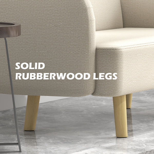 2 seater sofa in velvet fabric with upholstery and wooden legs, cream white