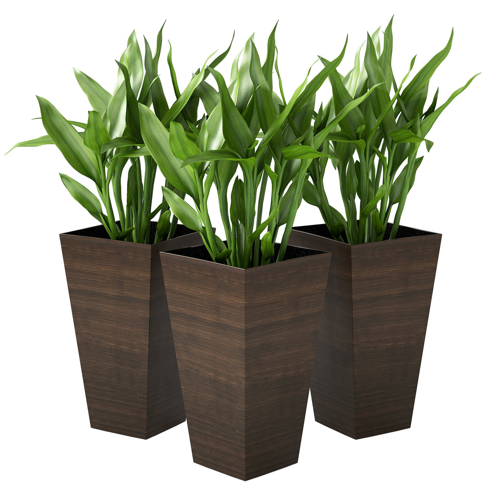 Set of 3 tall planters, brown