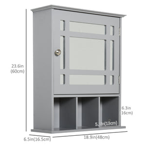 Bathroom cabinet with mirrored door and 3 shelves, gray