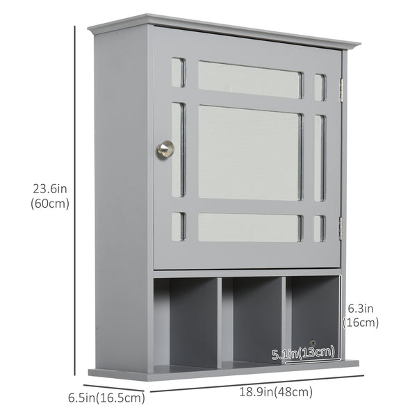 Bathroom cabinet with mirrored door and 3 shelves, gray