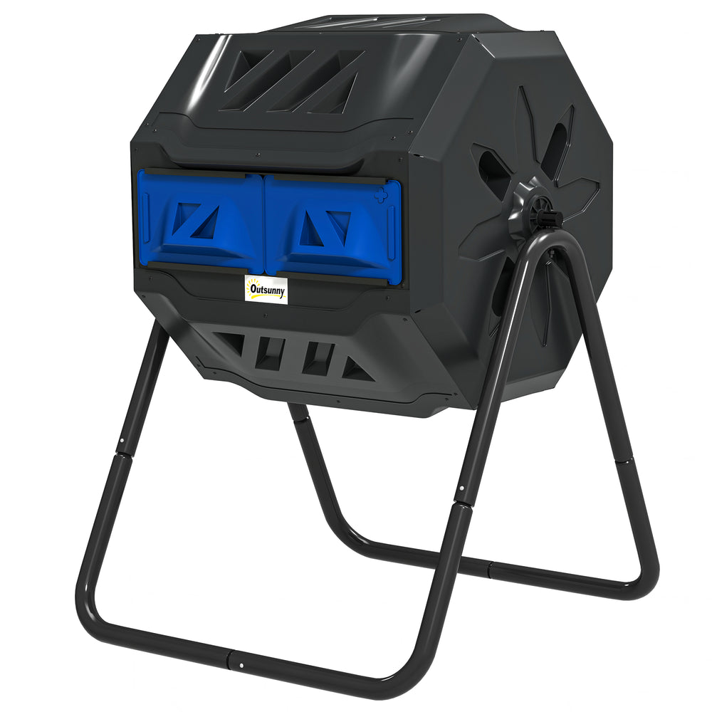 Rotating composter with double chamber, 360° rotation, blue