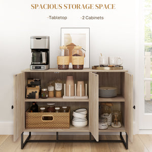 Modern Sideboard with Adjustable Shelves, 3 Doors Herringbone for Living Room, Hallway, Oak Wood Grain