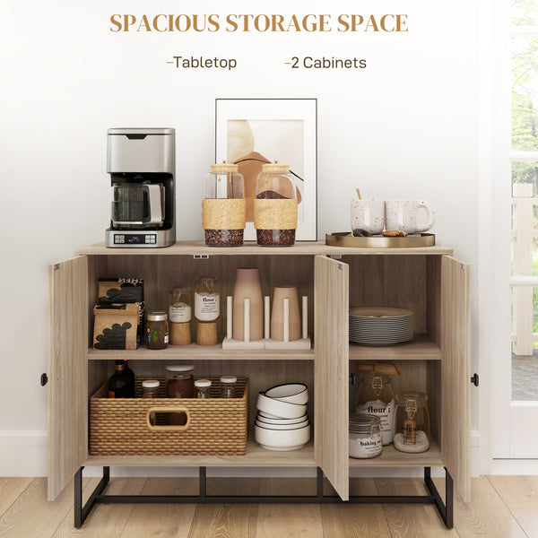 Modern Sideboard with Adjustable Shelves, 3 Doors Herringbone for Living Room, Hallway, Oak Wood Grain