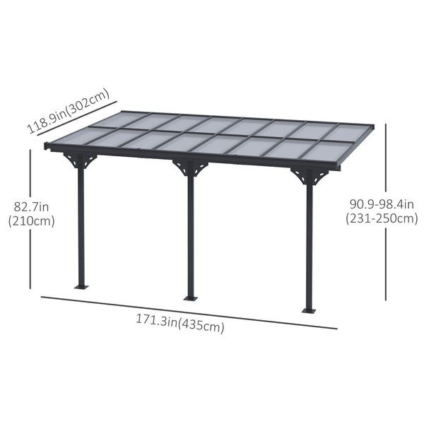 14' x 10' Pergola with Hardtop Polycarbonate Roof, Adjustable Height, Aluminum Frame, UV Protection, Gray