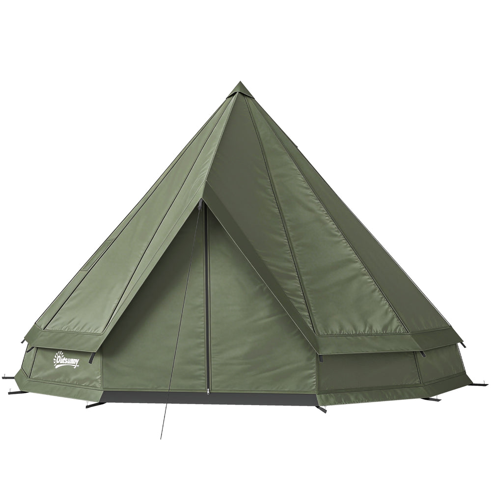 Waterproof teepee tent with stove jack, ideal for 4 to 6 people for camping or hiking, khaki