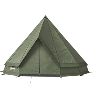 Waterproof teepee tent with stove jack, ideal for 4 to 6 people for camping or hiking, khaki