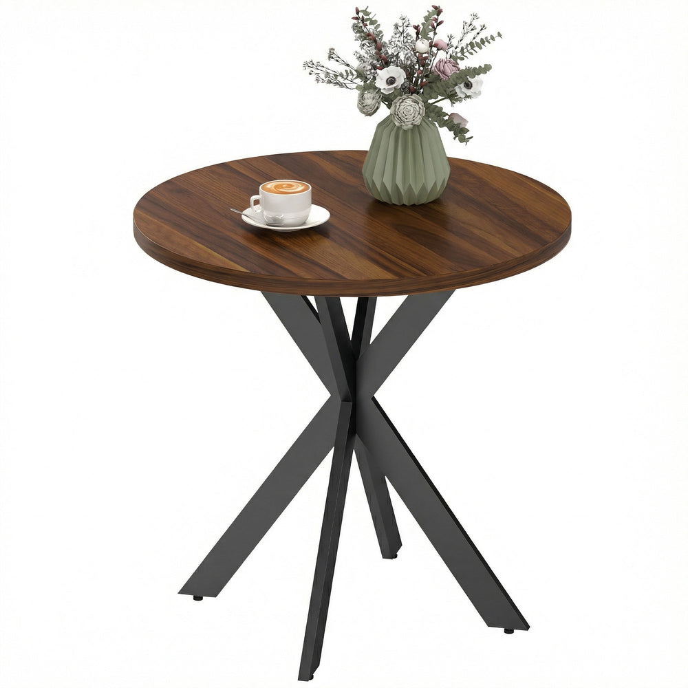 29" Round Contemporary Dining Table with Steel Legs, Walnut