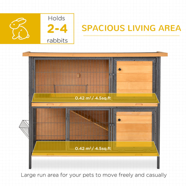 2-story rabbit hutch with ramp, feeder, and lockable doors