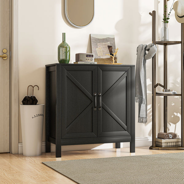 Sideboard Buffet, Kitchen Storage Cabinet with Barn Door and Adjustable Shelves, Storage Pantry, Black Oak