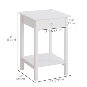 Multifunctional side table with drawer and storage shelf, white