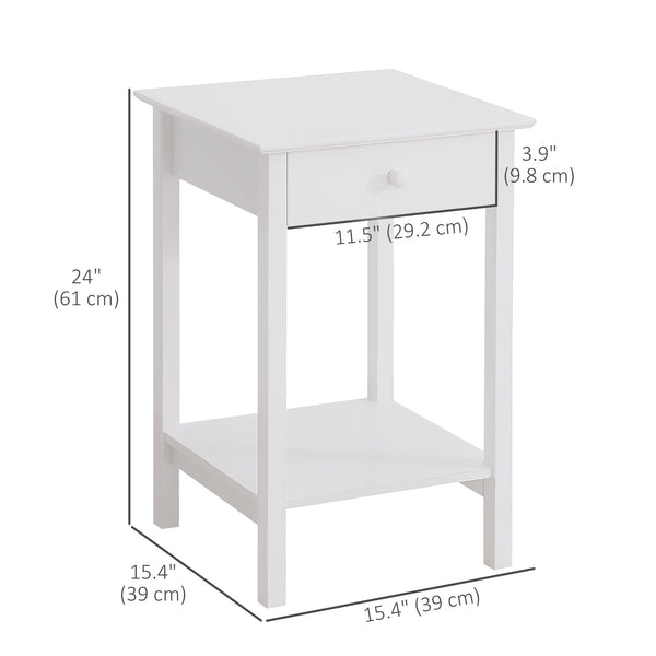Multifunctional side table with drawer and storage shelf, white