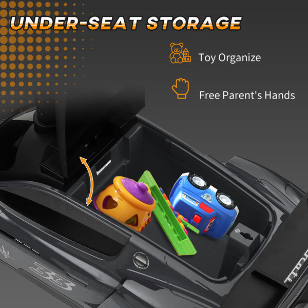 Maserati GT2 toddler car with storage, music, horn, gray
