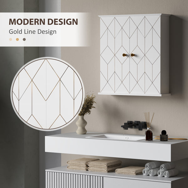 Medicine cabinet, storage unit with 2 doors and adjustable shelf, white