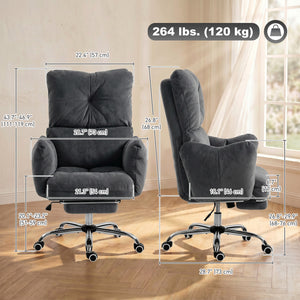 155° Reclining ergonomic office chair with footrest and padded seat, gray