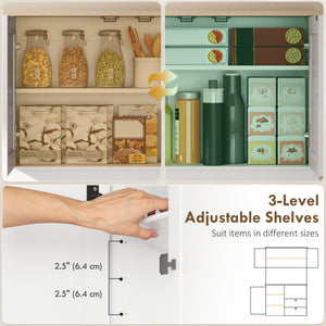 Kitchen Pantry Cabinet, 64" Tall Kitchen Hutch with 3 Cabinets, 2 Drawers, Adjustable Shelves, Microwave Stand, White
