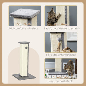 81cm high scratching post with hanging ball and soft plush, grey