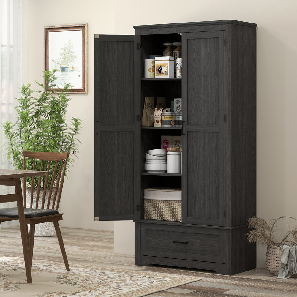 Country style kitchen cabinet with 2 doors, drawer and adjustable shelves, black