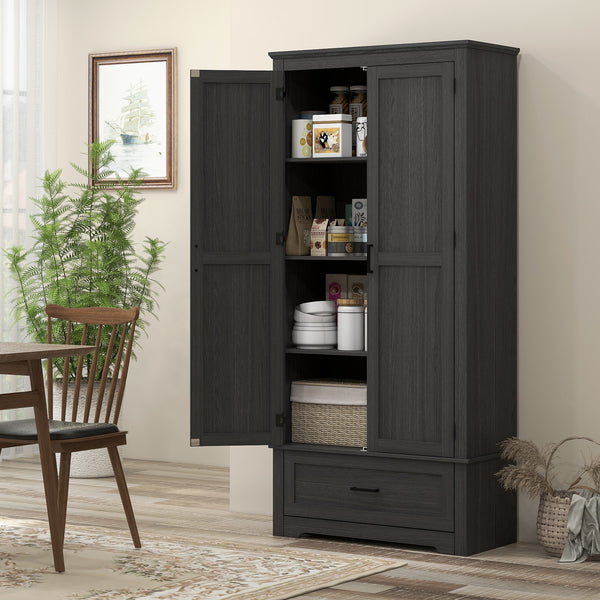 Country style kitchen cabinet with 2 doors, drawer and adjustable shelves, black