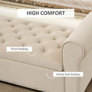 Ottoman storage bench, button-tufted seat and rolled arms – Beige