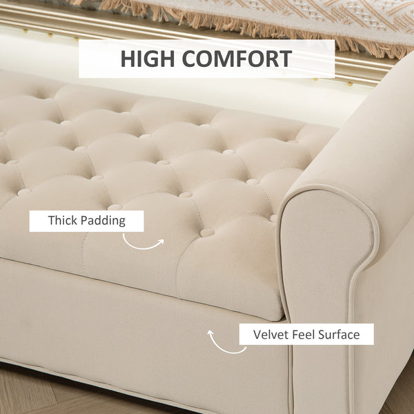 Ottoman storage bench, button-tufted seat and rolled arms – Beige
