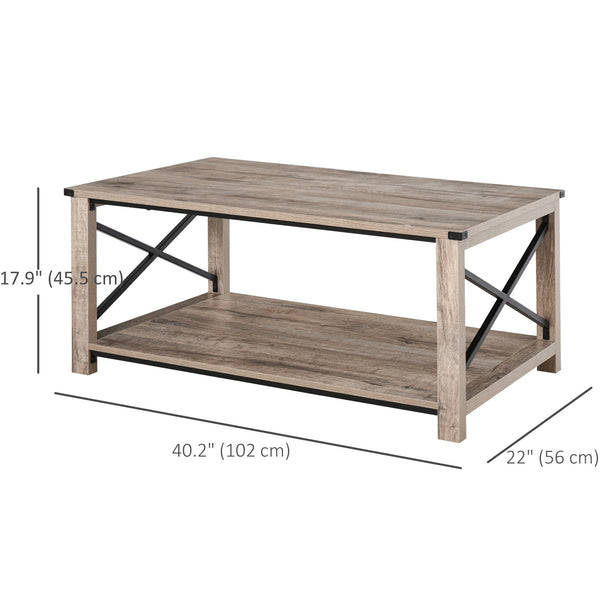Industrial coffee table with lower storage shelf