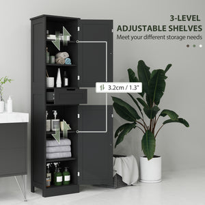 Freestanding bathroom cabinet with drawer and 2 doors, black