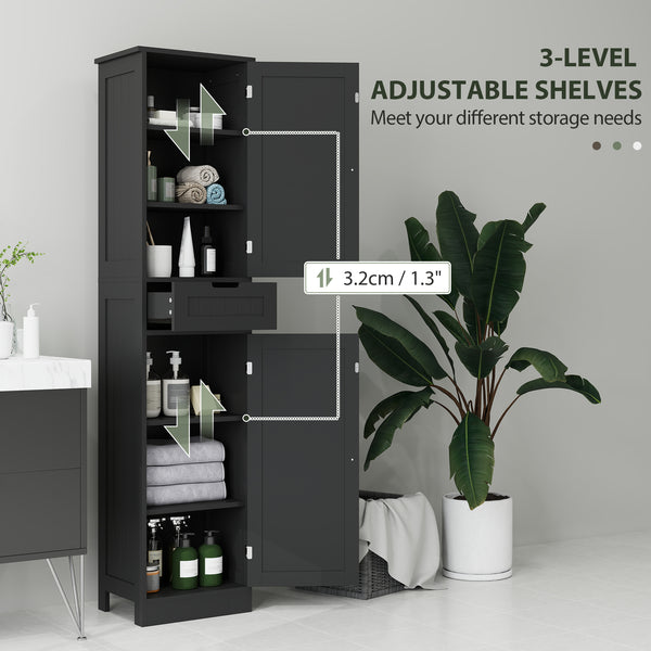 Freestanding bathroom cabinet with drawer and 2 doors, black