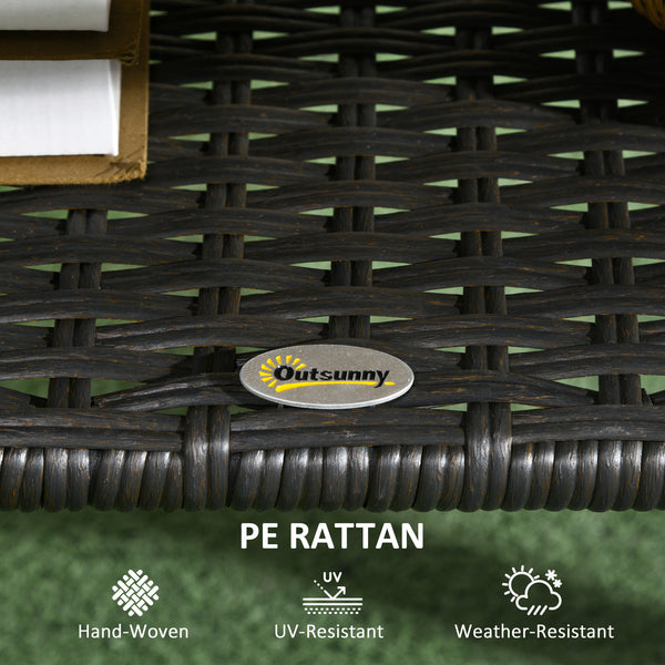 Outdoor Patio PE Rattan Coffee Table with Storage Shelf, Wicker Side Table with Glass Top, Black