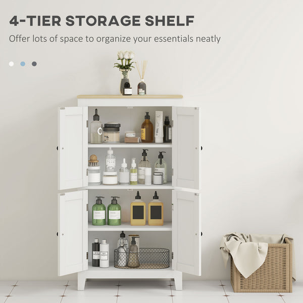 White bathroom storage cabinet with 2 doors and oak-effect top
