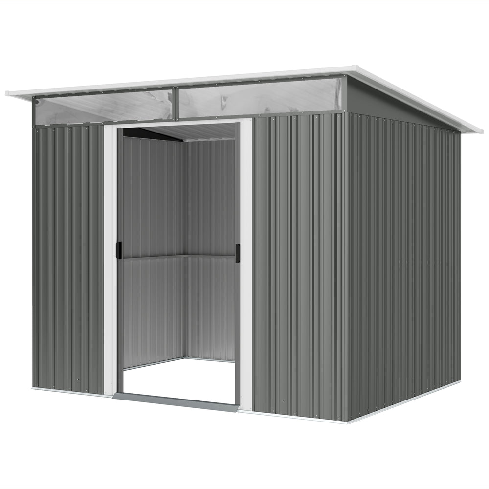 6' x 8.5' Metal Garden Shed, Utility Tool Storage, Steel Garden House, Dark Gray