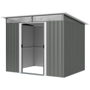 6' x 8.5' Metal Garden Shed, Utility Tool Storage, Steel Garden House, Dark Gray