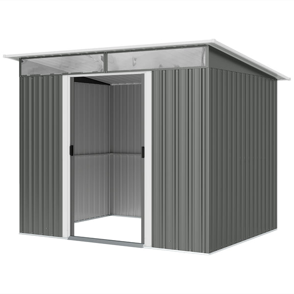 6' x 8.5' Metal Garden Shed, Utility Tool Storage, Steel Garden House, Dark Gray