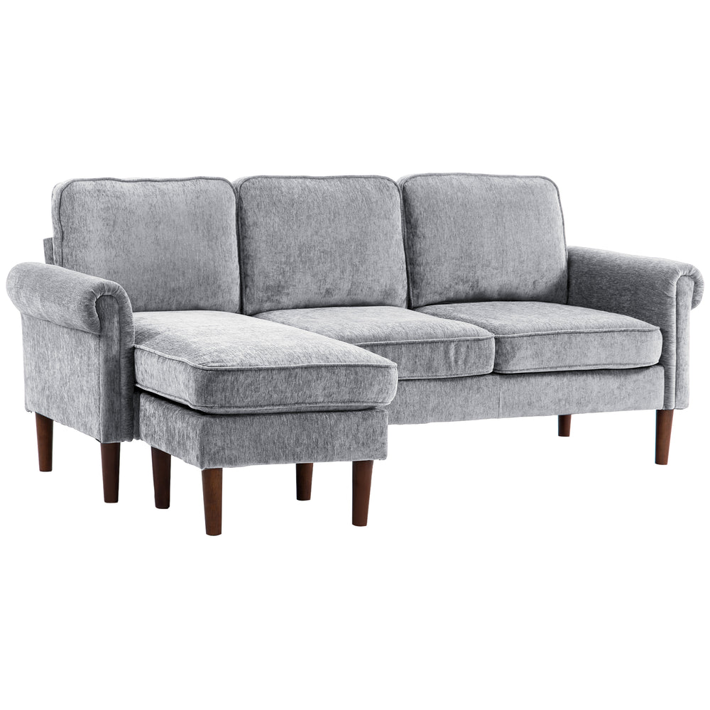 Modern corner sofa with removable chaise longue, wooden legs, gray