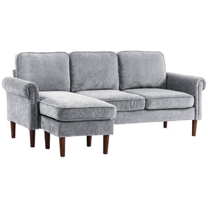 Modern corner sofa with removable chaise longue, wooden legs, gray