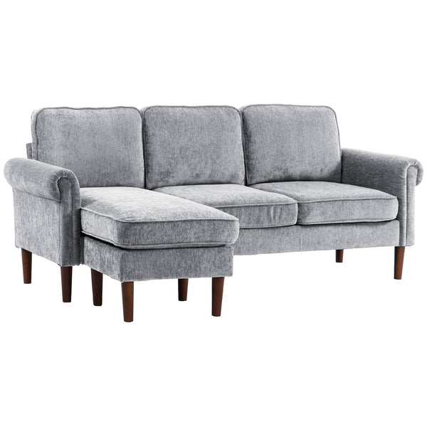 Modern corner sofa with removable chaise longue, wooden legs, gray