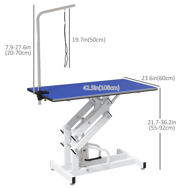 Adjustable Height Pet Grooming Table with Arm, Leash, and Non-Slip Surface, Blue