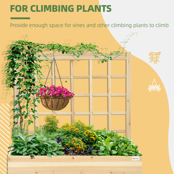 Raised wooden planter with trellis for climbing plants
