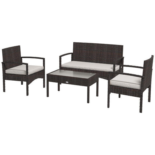 4 Piece Patio Furniture Set with Sofa Loveseat, White