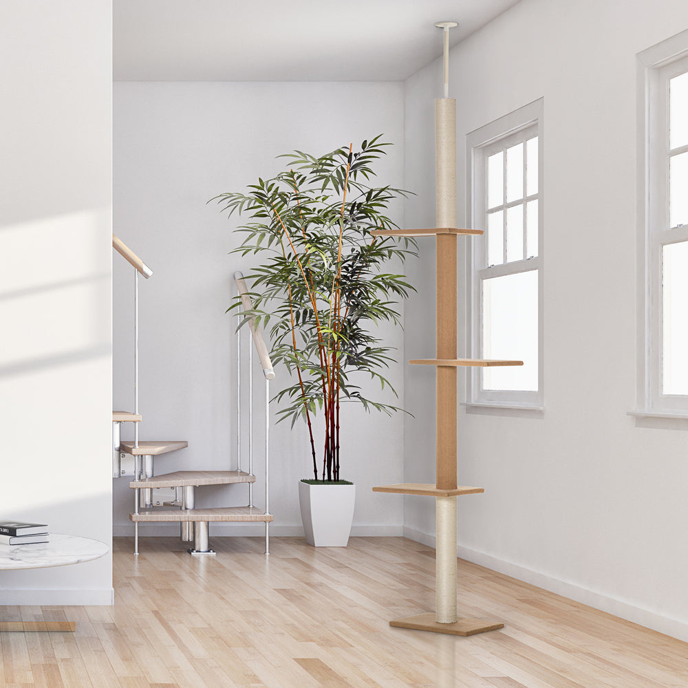 254cm Floor-to-Ceiling Cat Tree with 3 Perches, Beige