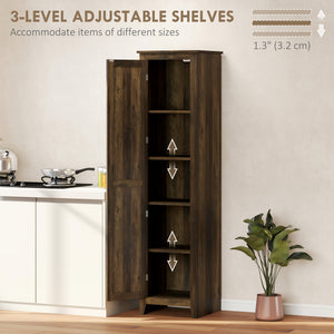 Tall storage cabinet with barn door and adjustable shelves, brown