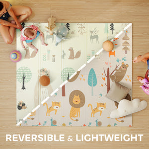 Reversible and waterproof play mat, foldable, animal pattern