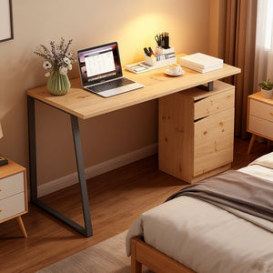 53-inch computer desk with adjustable drawer and shelf, natural wood 