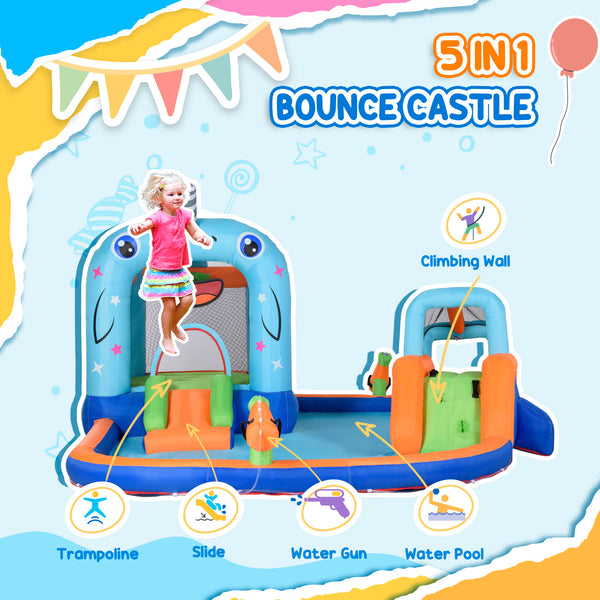 Large Narwhal Style Inflatable Water Castle with Slide, Trampoline, Pool