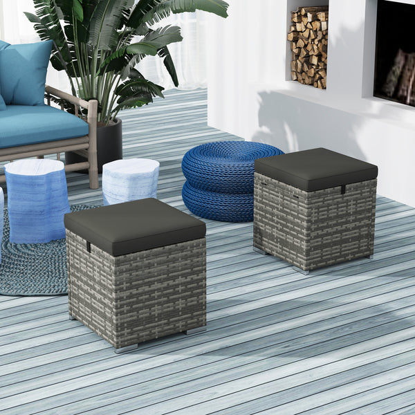 Set of 2 outdoor poufs in woven resin with storage, dark grey